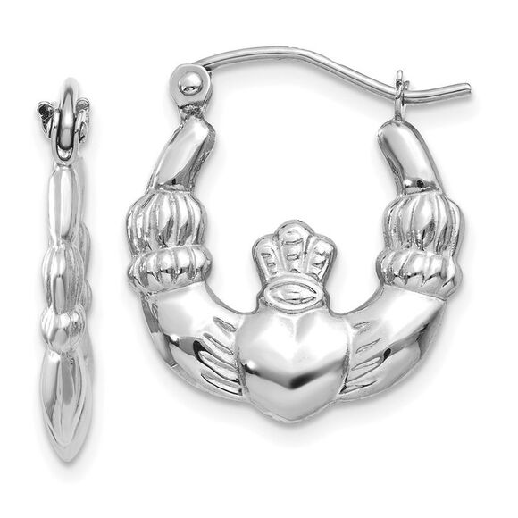 Kazi Luxury 14k White Gold Claddagh Hoop Earrings